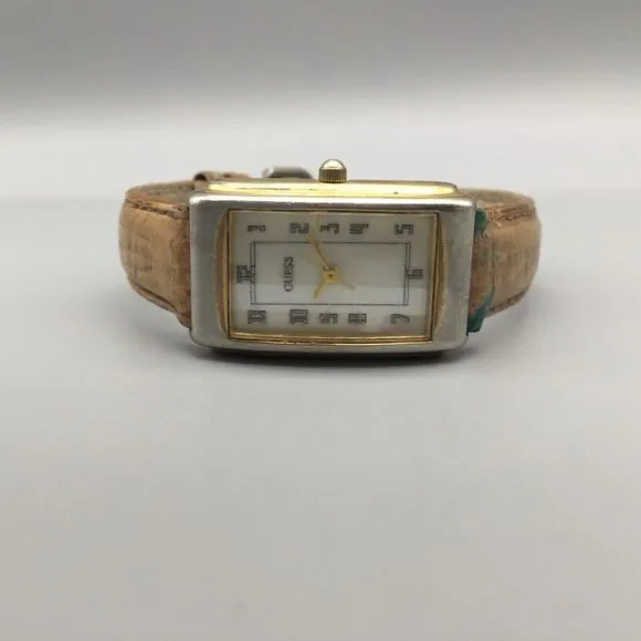 Vintage Guess Watch Women 20mm Gold Tone Tank 1993 Leather Band New Battery - Picture 5 of 13